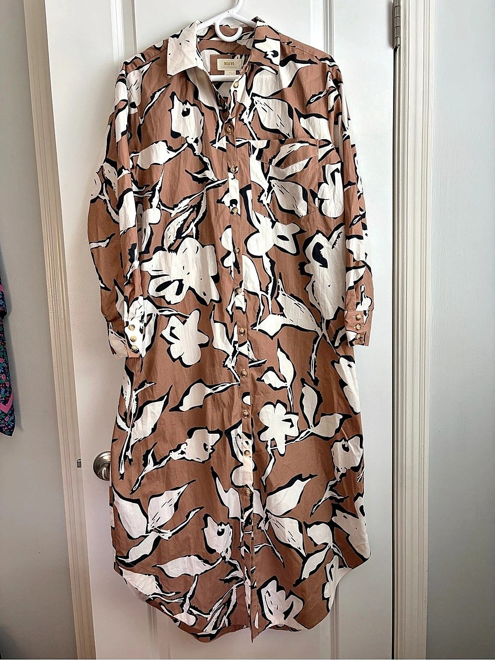 Maeve by Anthropologie Floral Midi Dress in Brown & White Size Small NWT